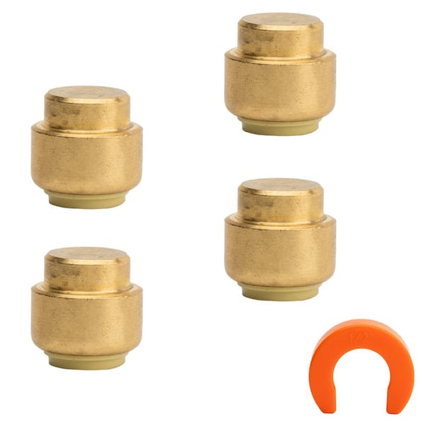 QUICKFITTING 3/8 in. Push-to-Connect Brass Push Cap (End Stop) Fitting with Disconnect Tool (4-Pack)