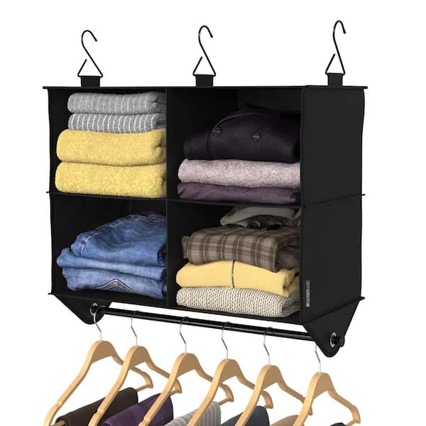 1pc Black 6-compartment Hanging Handbag Organizer Closet Storage Non-woven  Dustproof Storage Bag With Multi-layer Design For Household Use