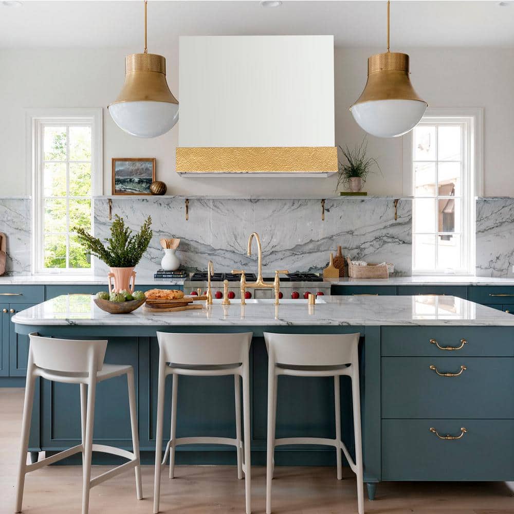 White and Gold Stainless Steel Wall Mounted Range Hood