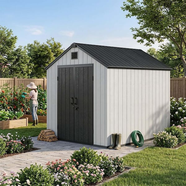 Epicpoplar 8 ft. W x 10 ft. D Resin Outdoor Storage Shed with