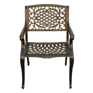Ornate Traditional Mesh Lattice Bronze Aluminum Outdoor Dining Chair
