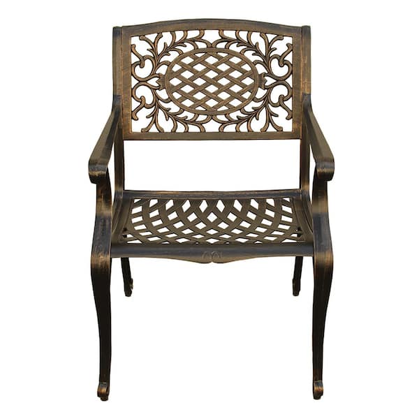 Unbranded Ornate Traditional Mesh Lattice Bronze Aluminum Outdoor Dining Chair