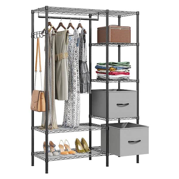 Unbranded Black Metal Garment Clothes Rack with Shelves 45 in. W x 70.9 in. H