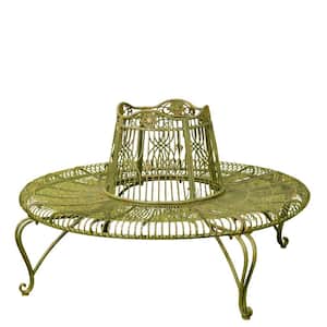 61.5 in. Round 4- Seater Metal Outdoor Tree Bench in Antique Green