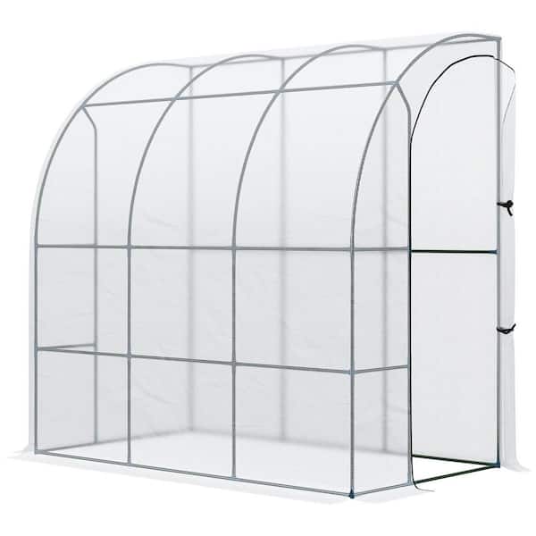 BOPOREA MEGO LLC 7 ft. x 4 ft. Lean-To Steel Walk-In Greenhouse with Roll-Up Window and PE Cover, Outdoor Plant Nursery for Flowers Herbs
