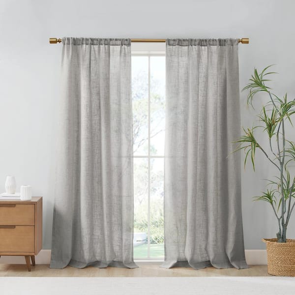 Madison Park Suvi Grey Polyester 52 in. W x 84 in. L Linen Blend Light Filtering Curtain (Double Panels)