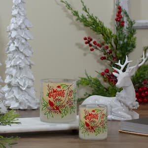 2.75 in. Red Hand Painted Christmas Cardinal and Pine Flameless Glass Candle Holder