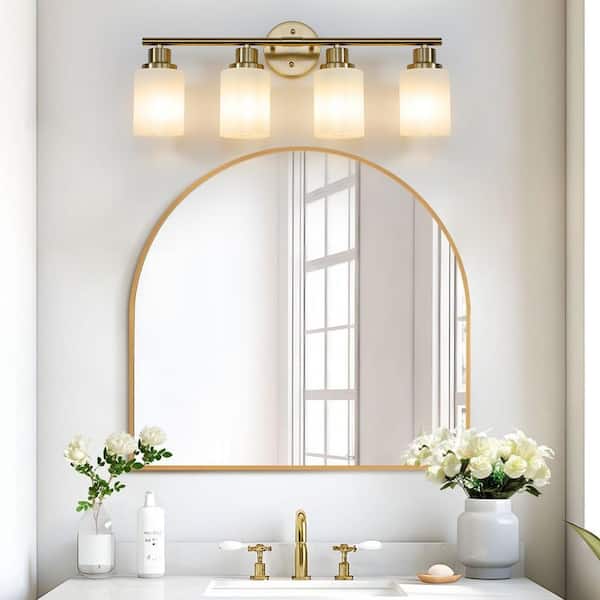 24 in. 4-Light Gold Vanity Light with Frosted Glass Shade