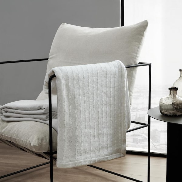 All Over Rib 1 Piece White Plain Weave Cotton King Blanket