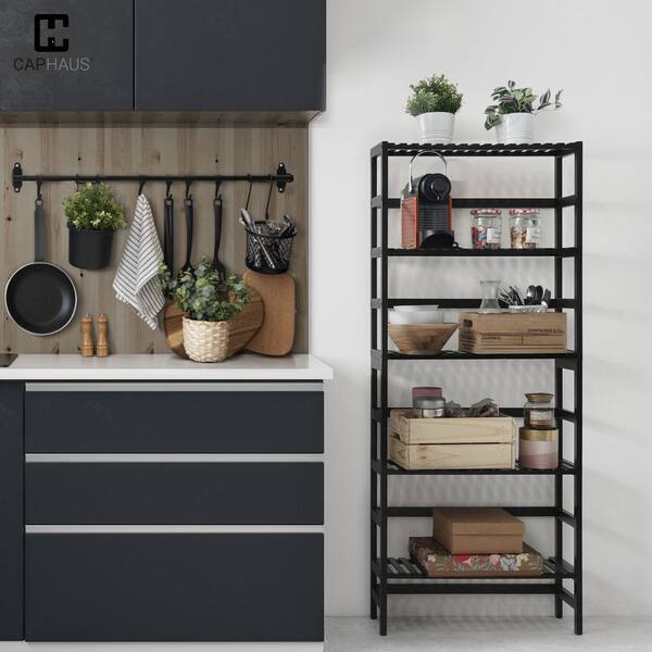 CAPHAUS 57.6 in. Tall Black Bamboo 5-Shelf Free Standing Bookcase