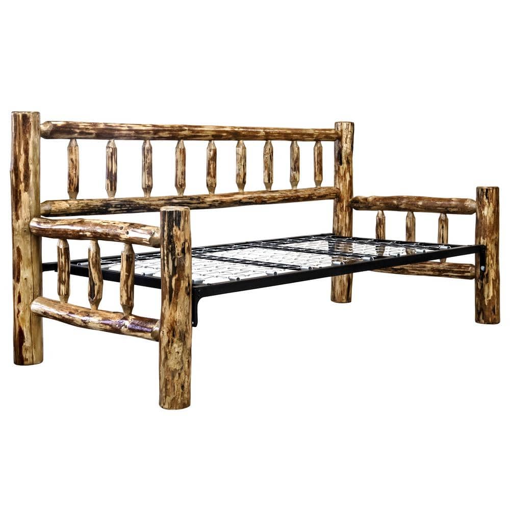 Rustic Twin-Size Solid Pine Wood Daybed with Lacquered Finish
