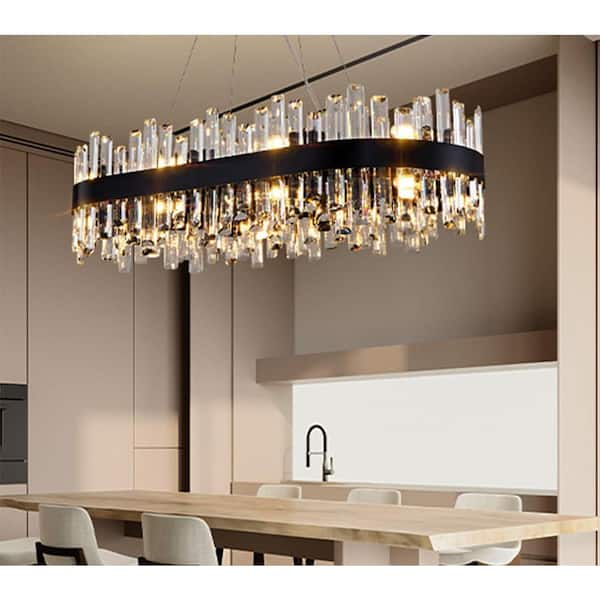 YUYI 35.4 in. 16-Light Black Crystal Chandelier, Modern