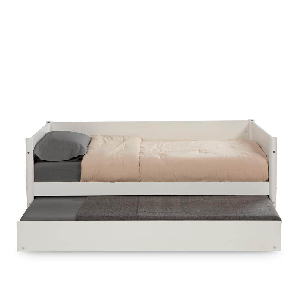 White Twin Wood Daybed with Trundle and Slats