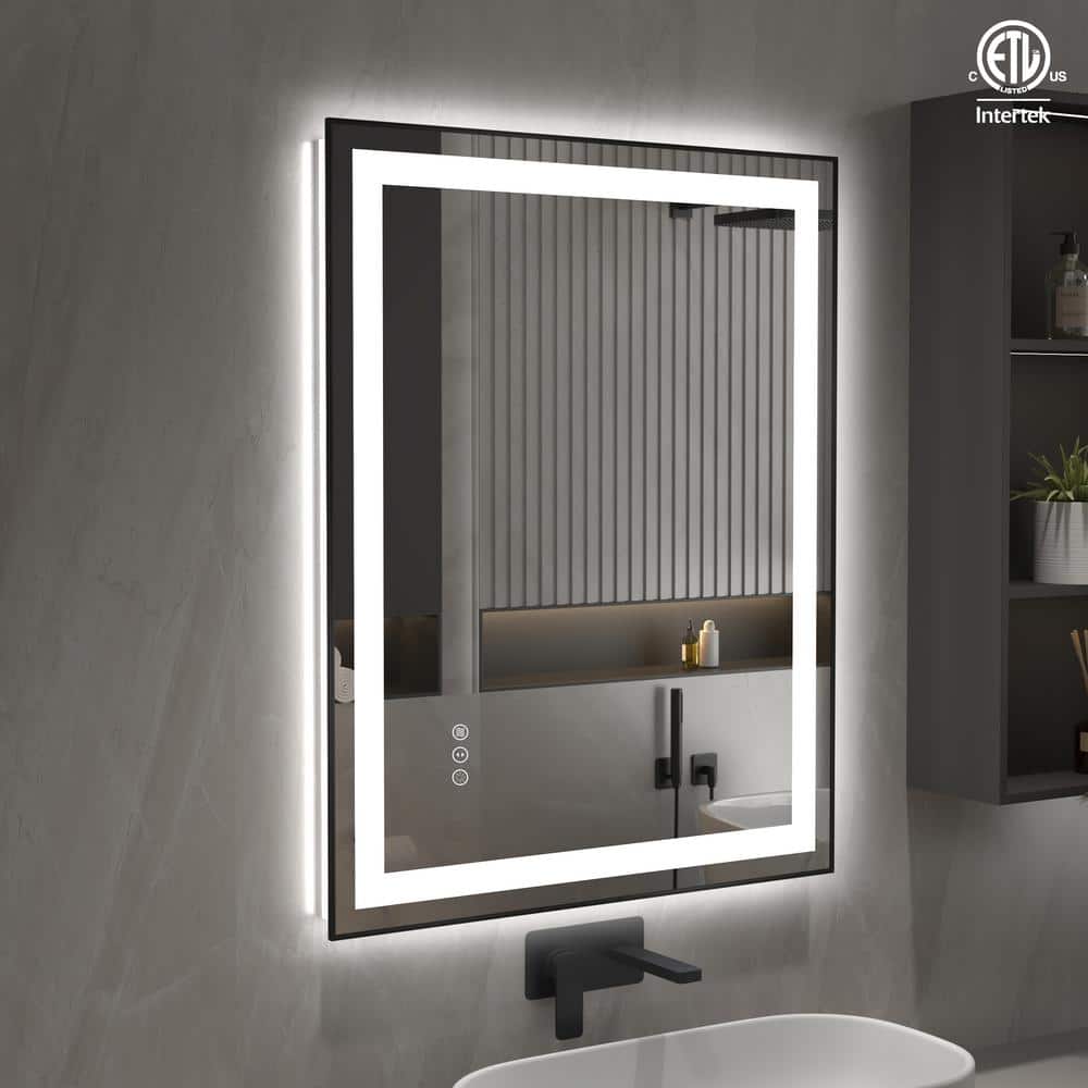 40 in. W. x 32 in. H Large Rectangular Framed Anti-Fog LED Light Wall Mounted Bathroom Vanity Mirror in Matte Black price history on PriceWatchPro