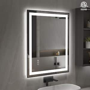 40 in. W. x 32 in. H Large Rectangular Framed Anti-Fog LED Light Wall Mounted Bathroom Vanity Mirror in Matte Black