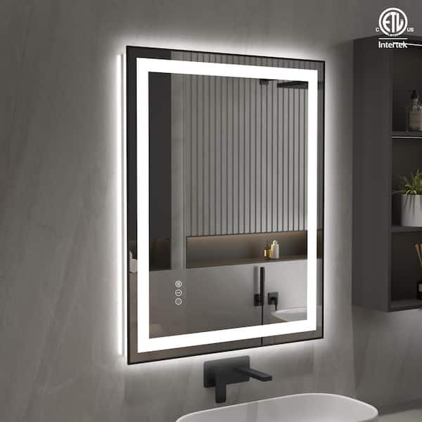 Hpeytaire 40 in. W. x 32 in. H Large Rectangular Framed Anti-Fog LED Light Wall Mounted Bathroom Vanity Mirror in Matte Black
