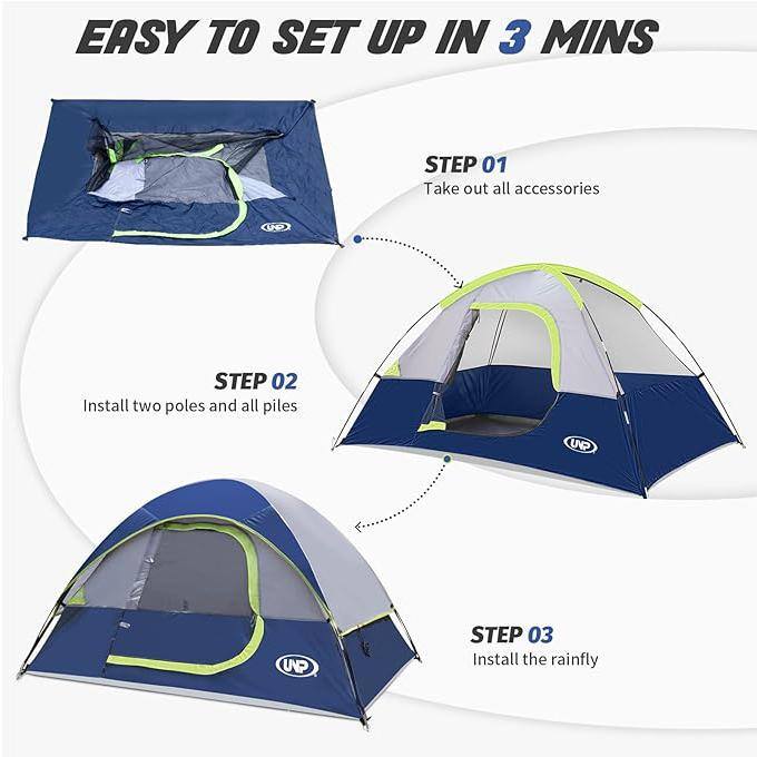 Deep Blue and Gray 4-Person Dome Camping Tent with Rainfly