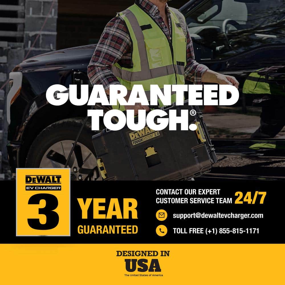 DEWALT Yellow and Black Portable Level 2 Electric Vehicle Charger with 25 ft Cable