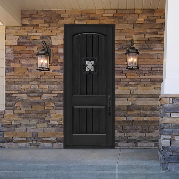 Regency 36 in. x 96 in. 2P Plank Cavalier SE Universal Handing Onyx Stain Fiberglass Front Door Slab with Clavos