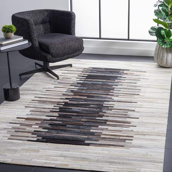 Studio Leather Gray Brown 4 ft. x 6 ft. Border Striped Area Rug