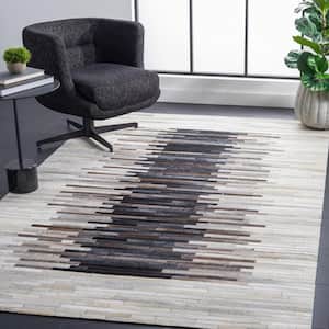 Studio Leather Gray Brown 5 ft. x 8 ft. Border Striped Area Rug