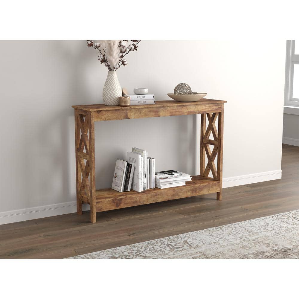 Safdie and Co. 47.25 in. Rectangle Reclaimed Wood Console Table with Shelve