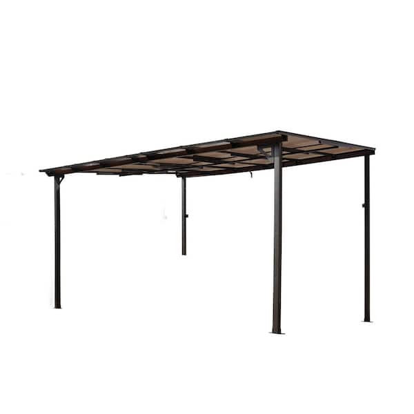 10 ft. x 12 ft. Grey Slant Leg Pop-Up Canopy, Outdoor Pergola Gazebo, Wall-Mounted Lean to Metal Awning Gazebo with Roof