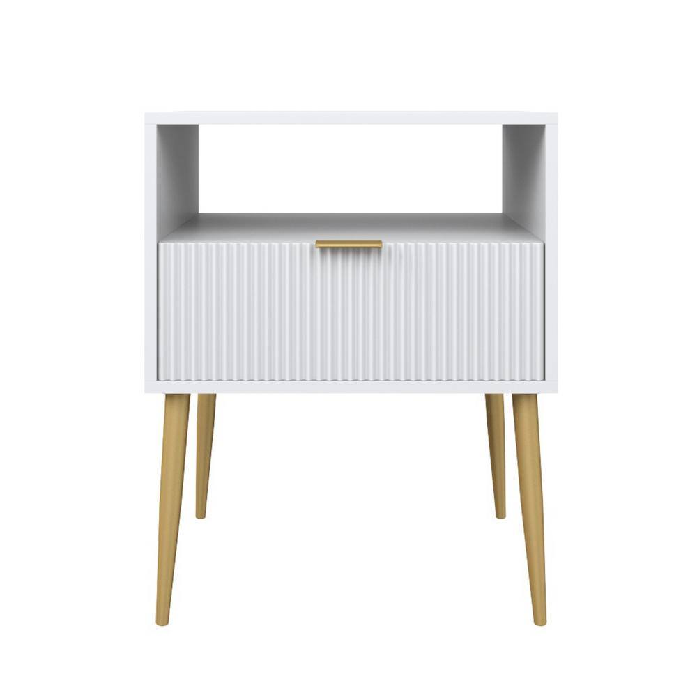 Jacklyn White and Gold Mid-Century Nightstands with Drawer, Set of 2