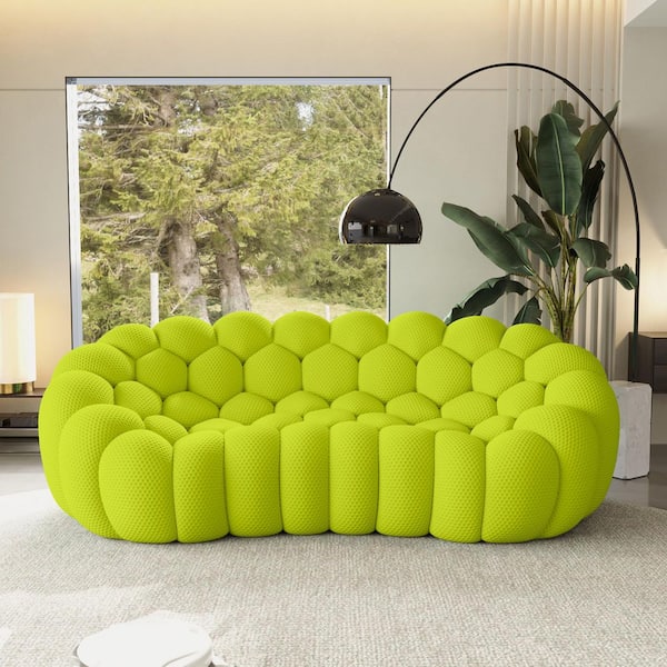 98 in. Bubble Armless Couch, Mesh Fabric Curved Modular Sectional Sofa 3-Seater Couch for Living Room in Lemon Green