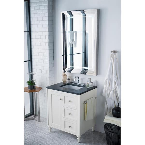 James Martin Vanities Copper Cove Encore 30 in. W x 23.5 in.D x 36.2 in. H Single Vanity in Bright White with Quartz Top in Charcoal Soapstone