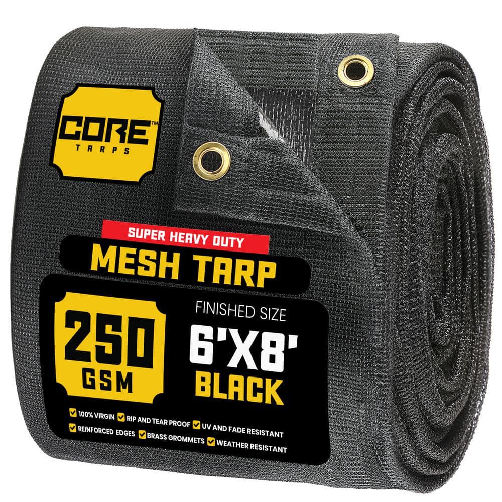 6 ft. X 8 ft. Black 250 GSM 7.5 OZ Heavy Duty Mesh Tarp, UV Resistant