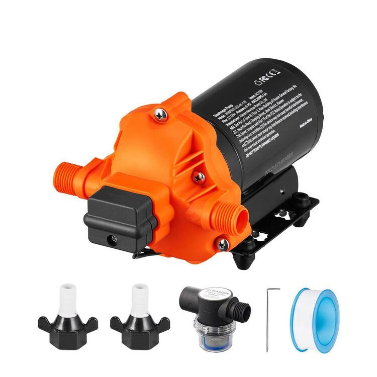 SKYSHALO RV Water Pressure Diaphragm Pump 3-Chambers 110V 3. 3GPM 45PSI Adjustable Presssure Fresh Water Pump