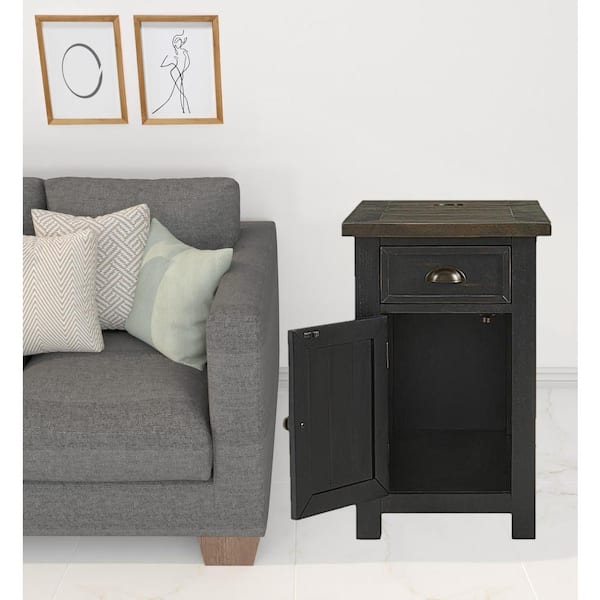 HomeRoots Charlie 16 in. Brown and Black Rectangle Wood End Table with Drawers