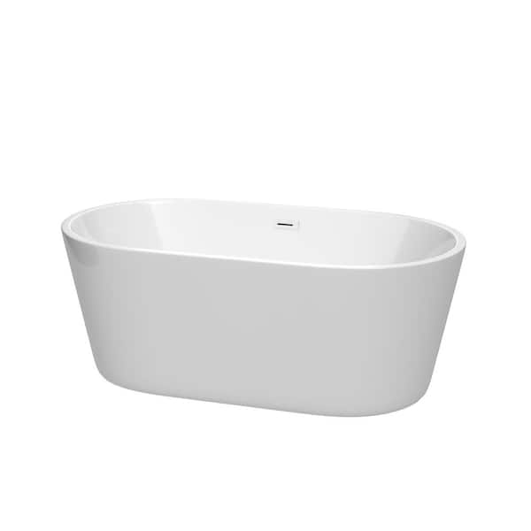 Wyndham Collection Carissa 60 in. Acrylic Flatbottom Bathtub in White with Shiny White Trim