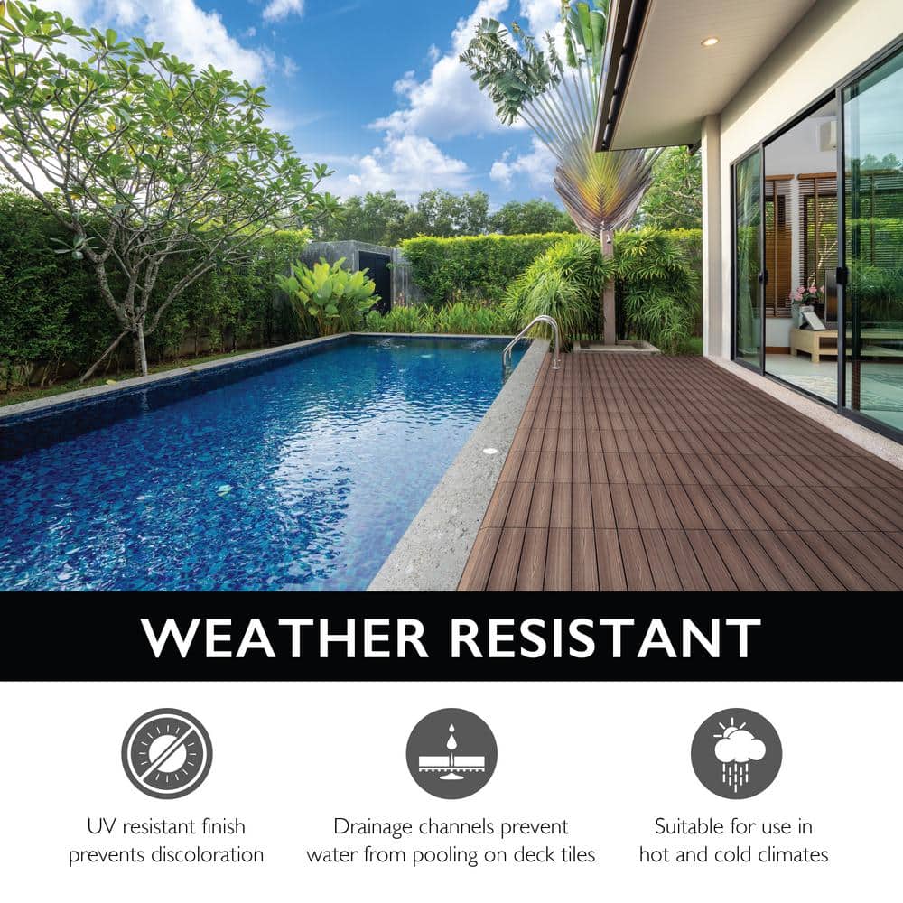 Russet Canyon Brown Wood Composite Square Deck Tiles, 12-Inch, 6-Pack