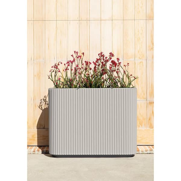 Demi Series Span 36 in. Rectagular Plastic-Stone Planter-(Gray)