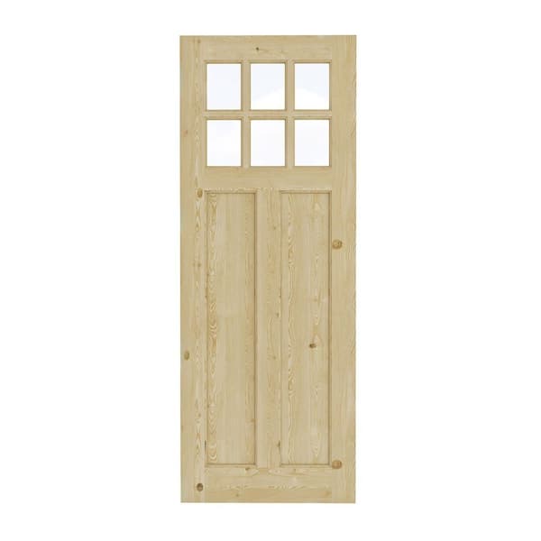 ARK DESIGN 30 in. x 80 in. Universal/Reversible 6-Lite Clear Glass and 2-Panel Unfinished Pine Wood Front Door Slab