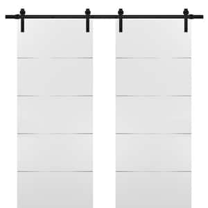 0020 36 in. x 96 in. Flush White Finished Wood Barn Door Slab with Hardware Kit Black