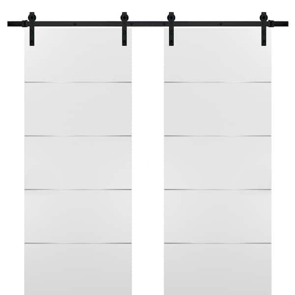 Sartodoors 0020 48 in. x 80 in. Flush White Finished Wood Barn Door Slab with Hardware Kit Black