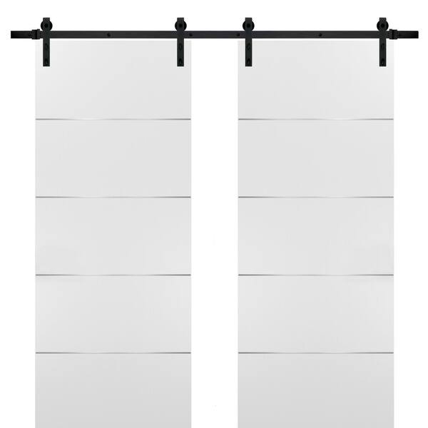 Sartodoors 0020 60 in. x 80 in. Flush White Finished Wood Barn Door Slab with Hardware Kit Black