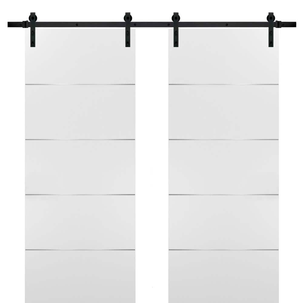 Sartodoors 0020 60 in. x 84 in. Flush White Finished Wood Barn Door Slab  with Hardware Kit Black PLANUM0020DB-WS-6084 The Home Depot