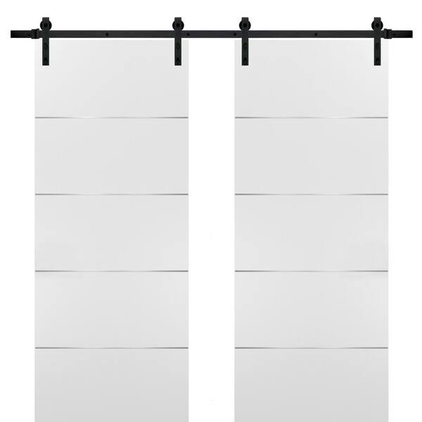 Sartodoors 0020 60 in. x 84 in. Flush White Finished Wood Barn Door Slab with Hardware Kit Black