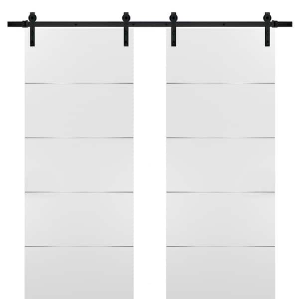 Sartodoors 0020 72 in. x 80 in. Flush White Finished Wood Barn Door Slab with Hardware Kit Black