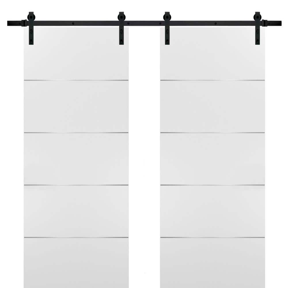 Modern White Solid Core Barn Door Slab with Black Hardware