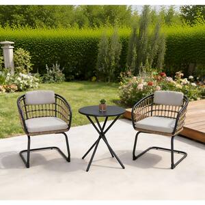 Metal Outdoor Bistro Dining Set with Beige Cushion(3 pack)