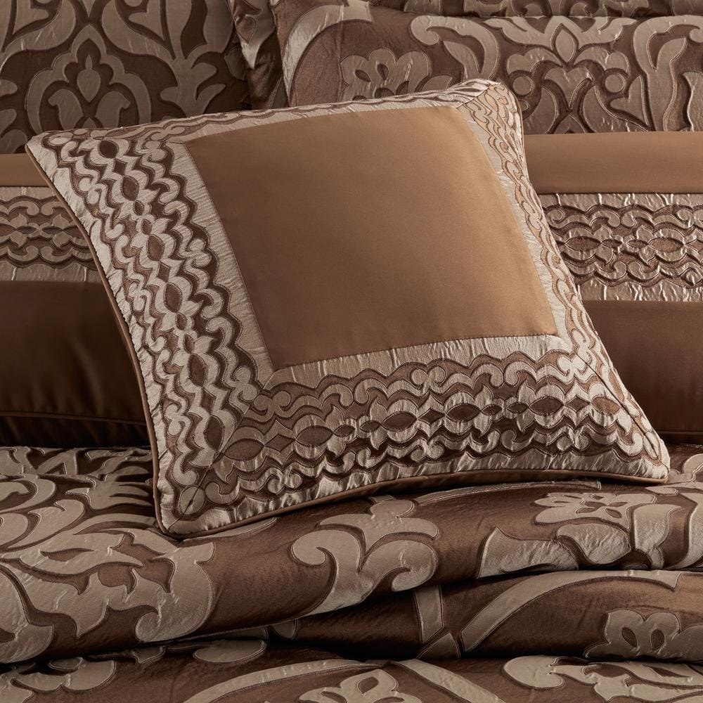 Copper and Beige Woven Damask Square Throw Pillow