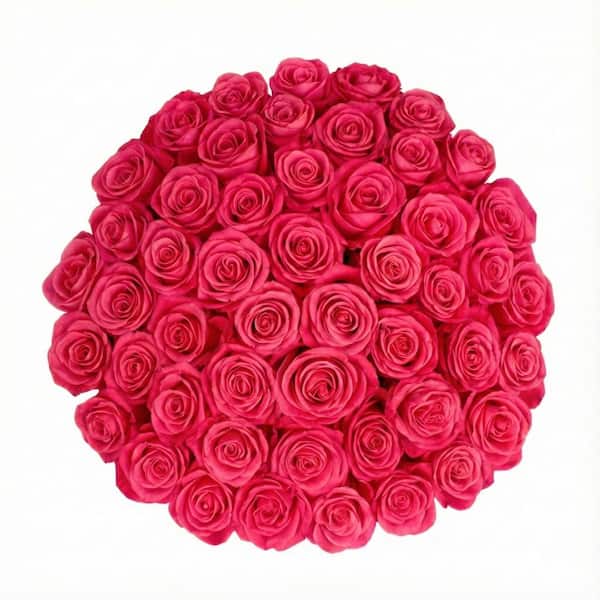 FLORAVAS 50-STEM PREMIUM HOT PINK ROSES-FRESH CUT ROSES BOUQUET