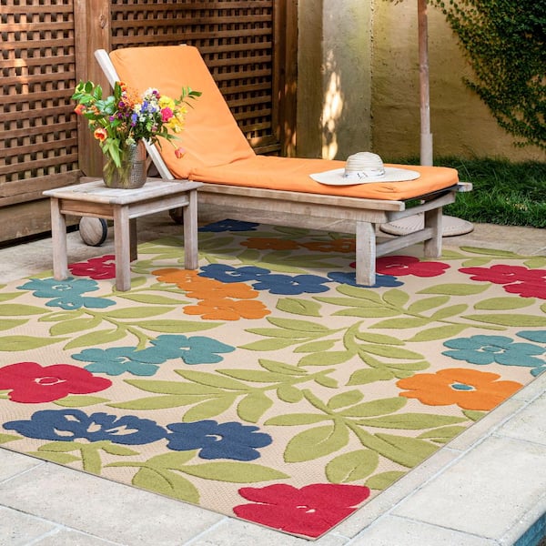Oasis Floral Multi-Color 9 ft. x 12 ft. Indoor/Outdoor Area Rug