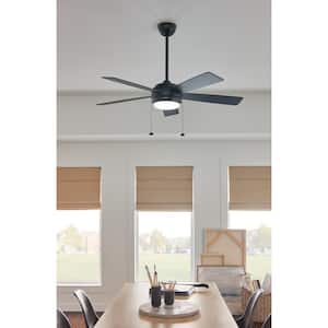 Starkk 52 in. Indoor Satin Black Downrod Mount Ceiling Fan with Integrated LED with Pull Chain