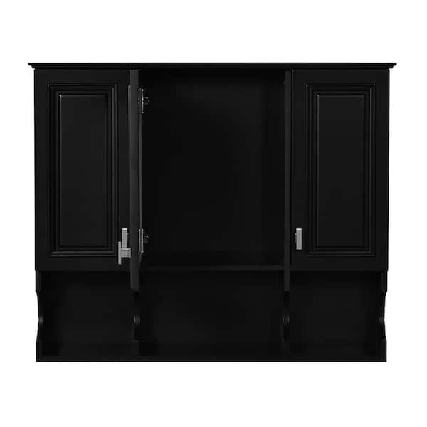 35 in. W x 28 in. H Rectangular Wall Mounted Black Medicine Cabinet with Mirror